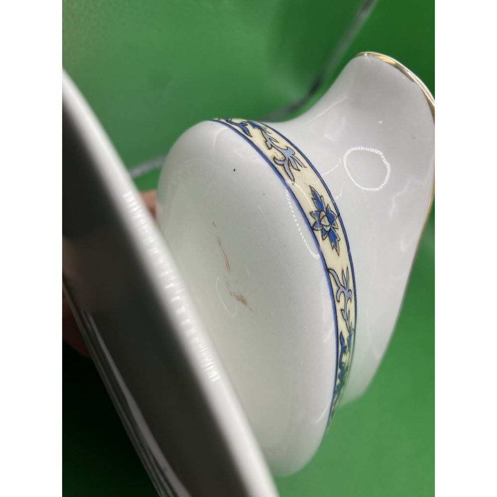 Vtg Alfred Meakin England Gravy Boat W/Underplate Blue Ivory Floral - Picture 13 of 14